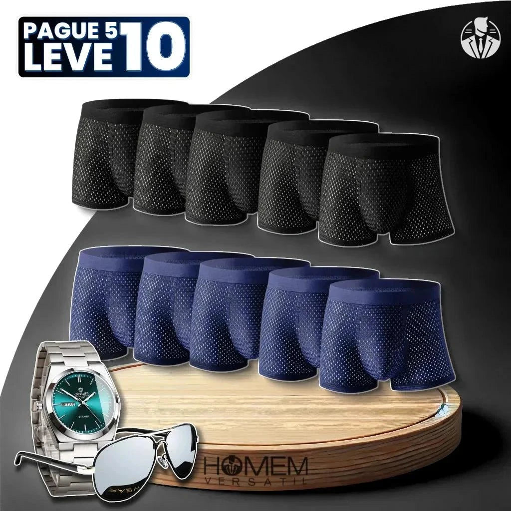 Kit de Cuecas Bamboo Premium Respiráveis - PAGUE 5 LEVE 10 + BRINDE