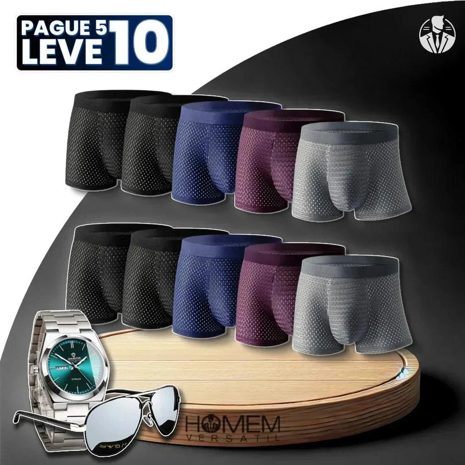Kit de Cuecas Bamboo Premium Respiráveis - PAGUE 5 LEVE 10 + BRINDE
