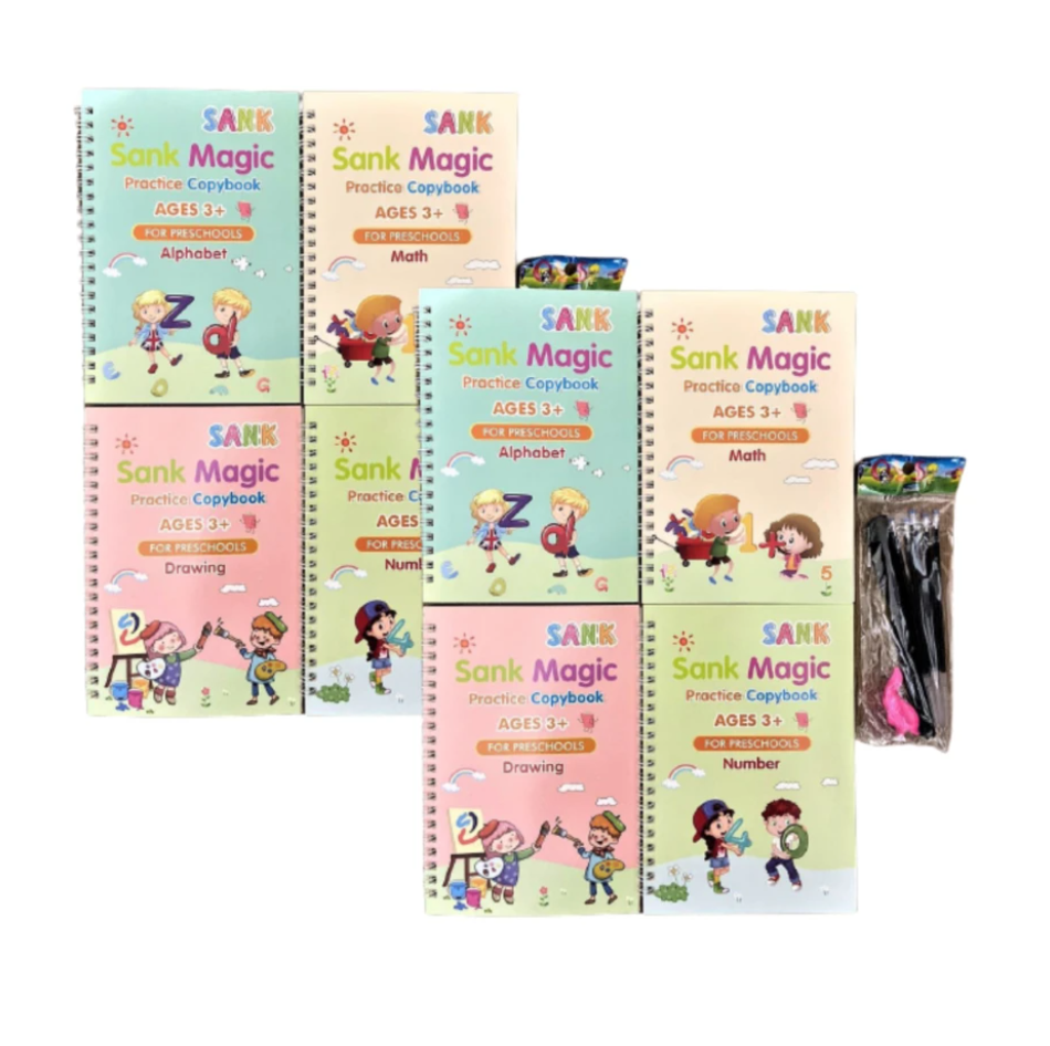 Caderno de Caligrafia Mágicos Reutilizável - Kit com 4 Cadernos