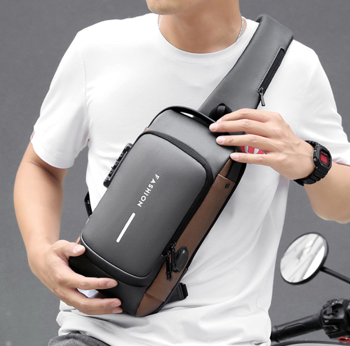 Bolsa de Ombro Antifurto com Carregamento USB - Anti Furto