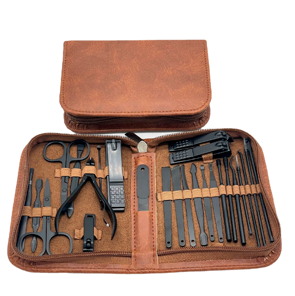 Kit Manicure Profissional MenCare 26 em 1 - Materia em Aço Cirúgico