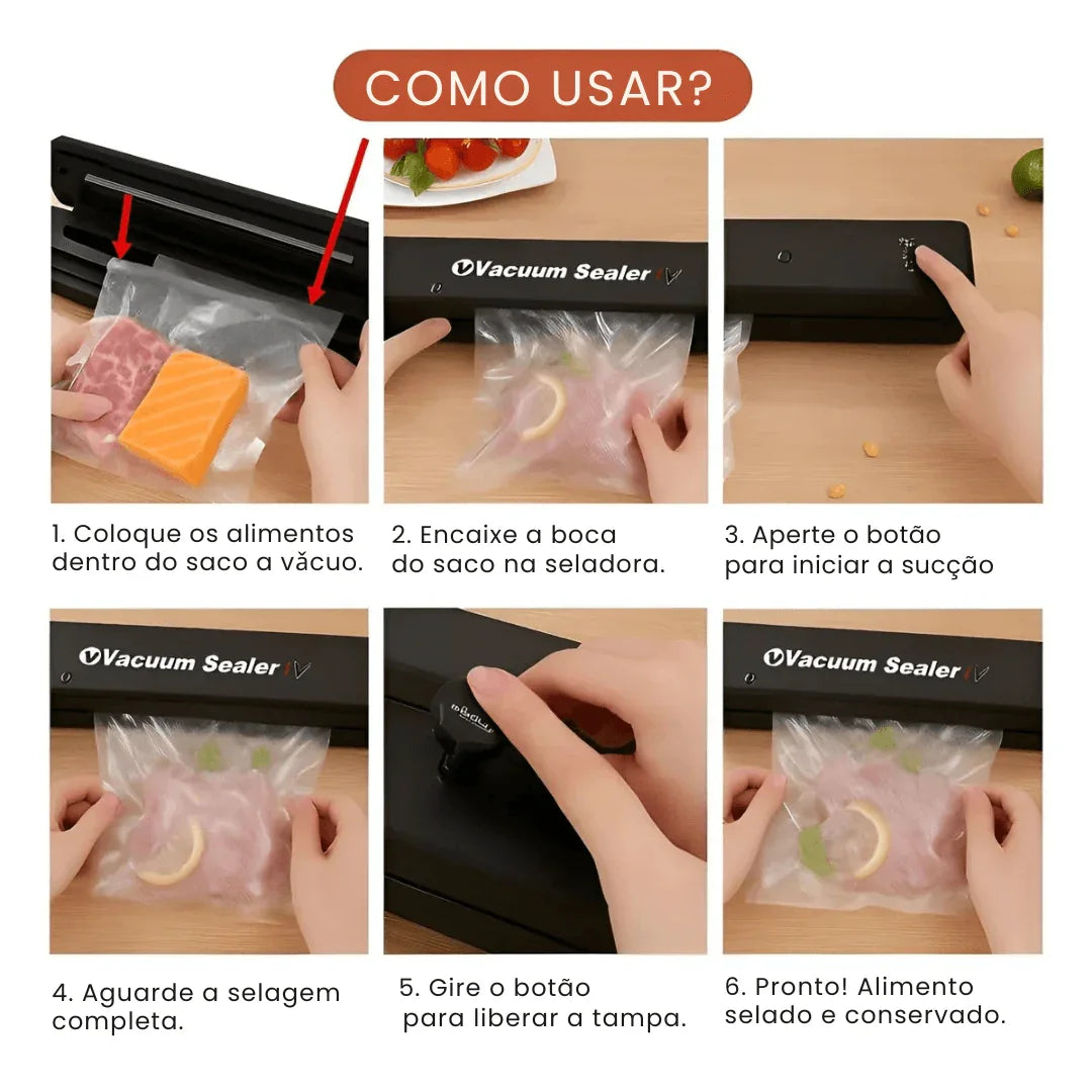Seladora a Vácuo Automática Portátil - Conserva Alimentos Mais Tempo