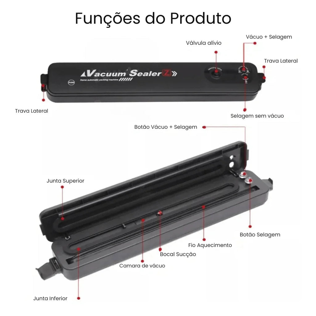Seladora a Vácuo Automática Portátil - Conserva Alimentos Mais Tempo