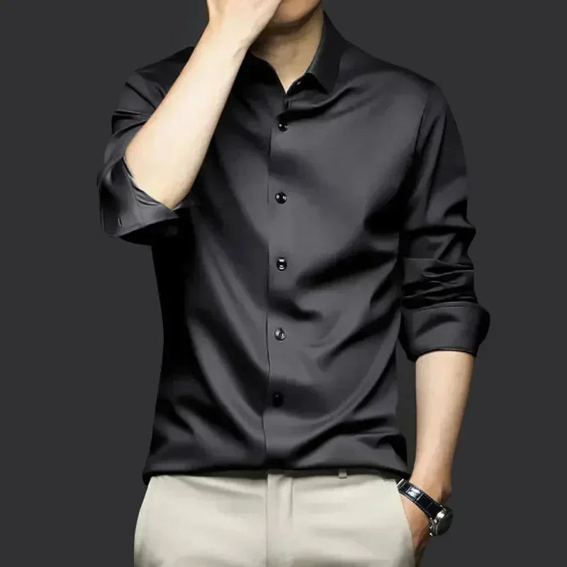Camisa Social Masculina Anti Amassado - Seda Gelo