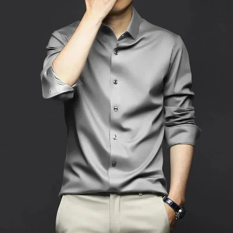 Camisa Social Masculina Anti Amassado - Seda Gelo