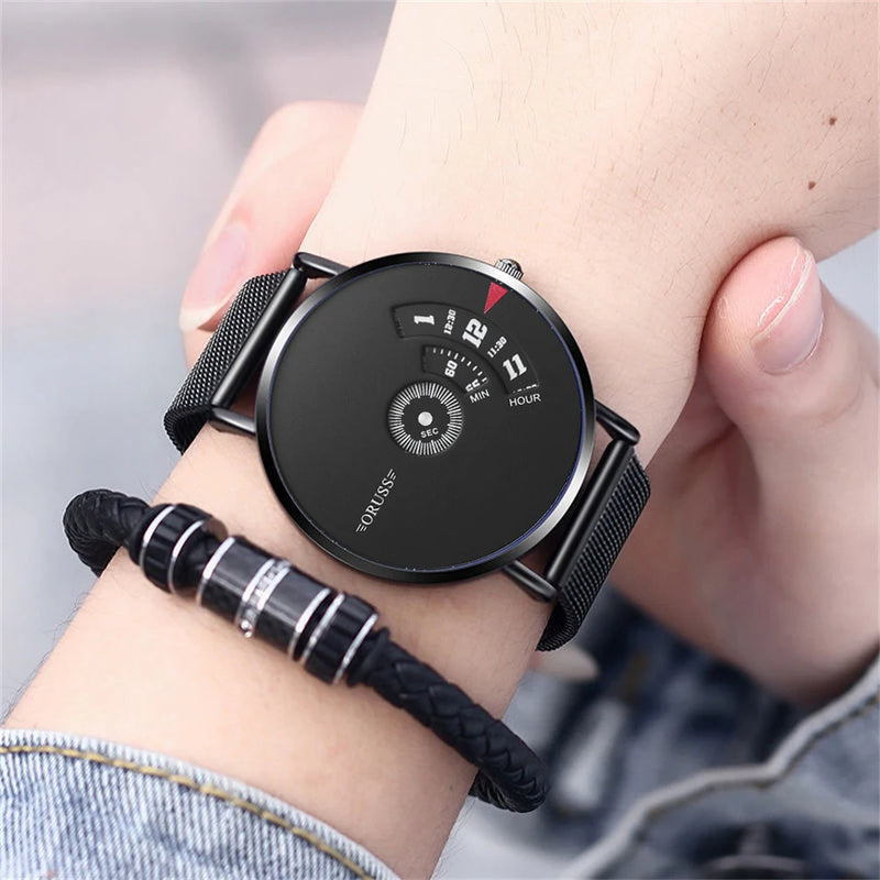 Relógio Dual Time com Pulseira de Malha em Liga